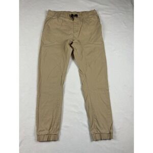WT02 Mens Khaki‎ Tan Jogger Pants Size Medium Elastic Waist Drawstring Casual